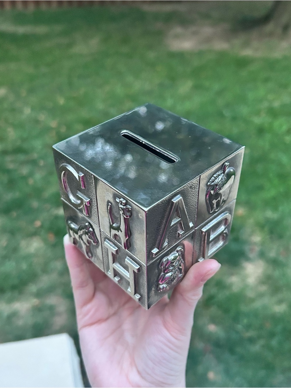 Letter Block ABC 3" Cube Baby Children's Decor Silver Plated Coin Piggy Bank